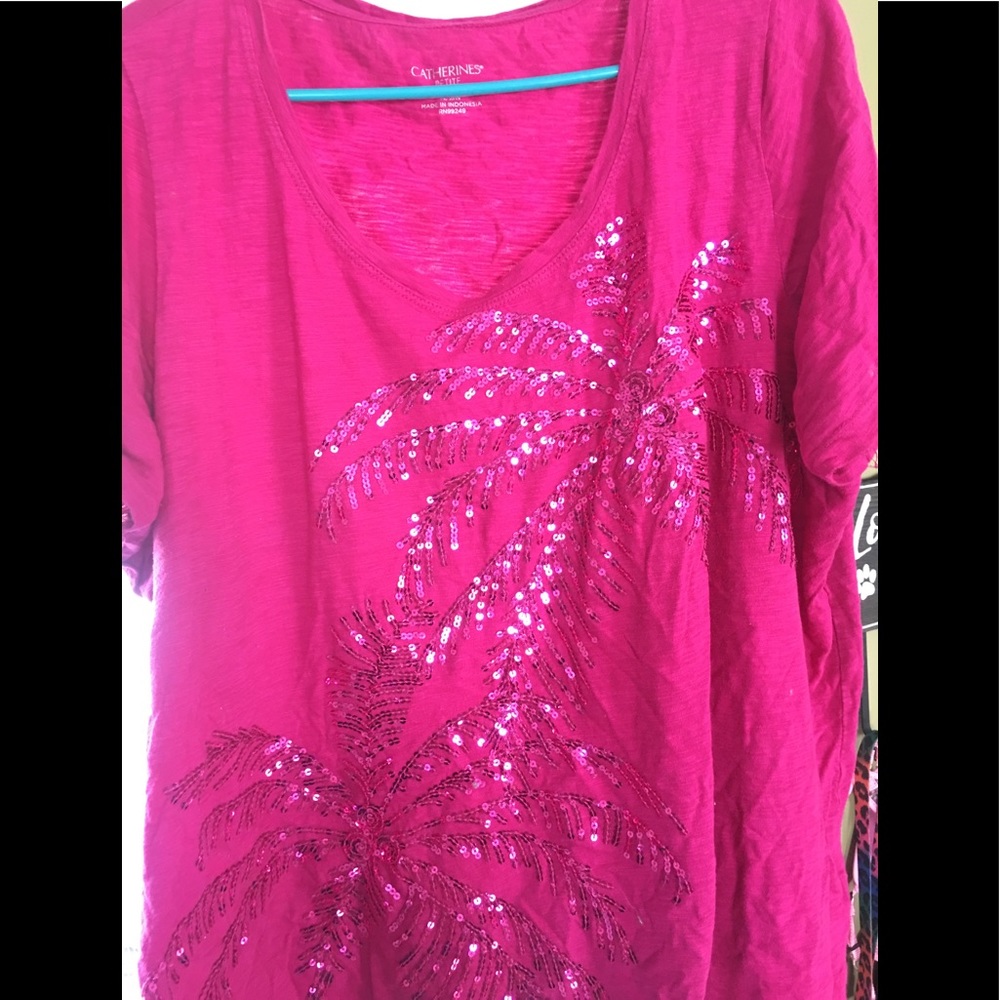 Catherines Petite Sparkle Palm Tree T-Shirt